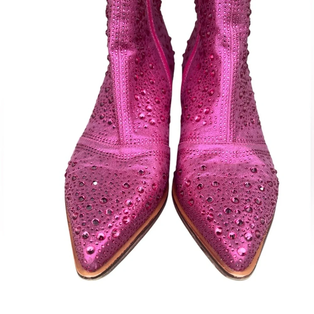 ISNOM 11 Metallic Pink Rhinestone Western Boots Booties Cowgirl Festival Concert - Picture 5 of 13